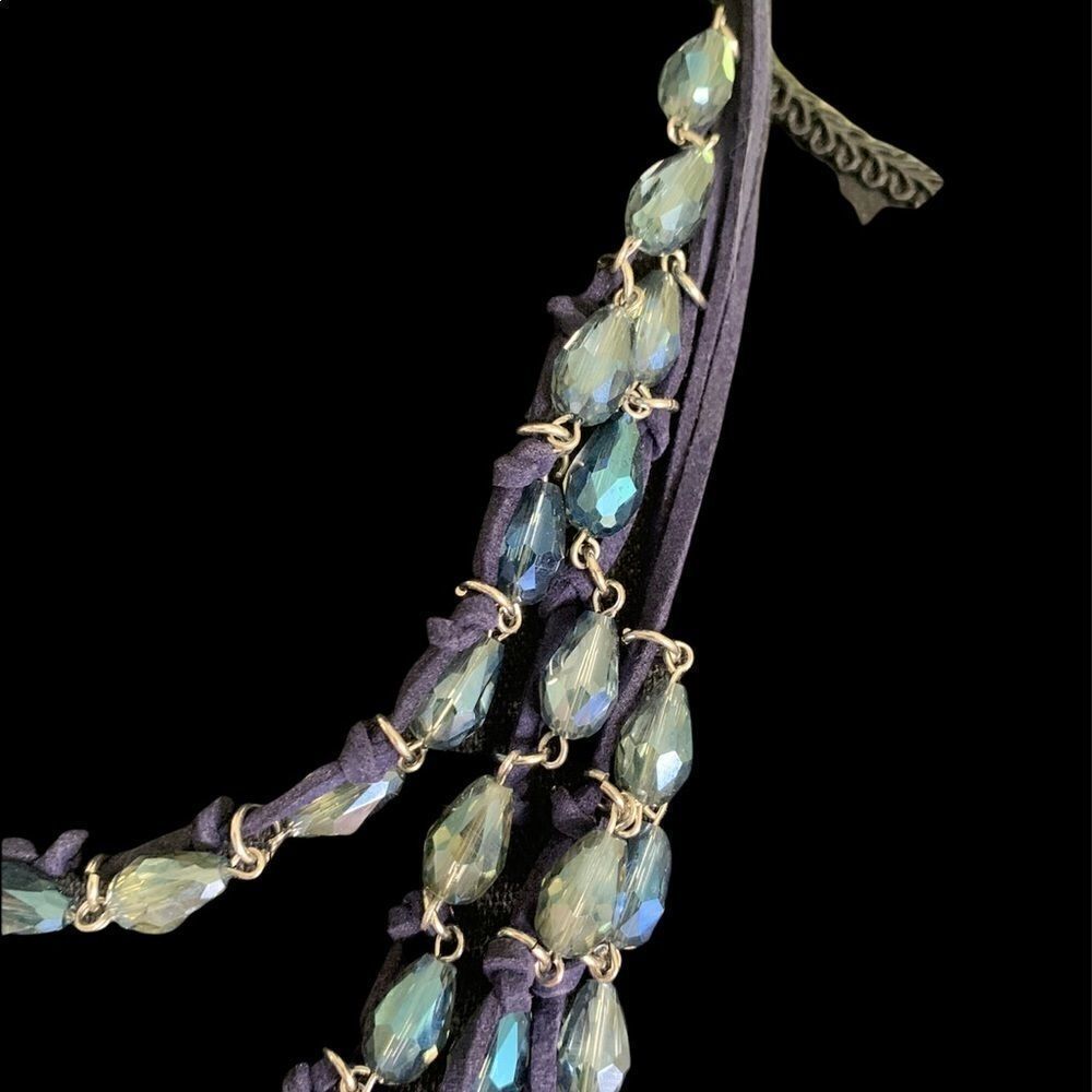 Sparkly blue glass multi strand necklace on satin rope/ silver - Picture 4 of 5
